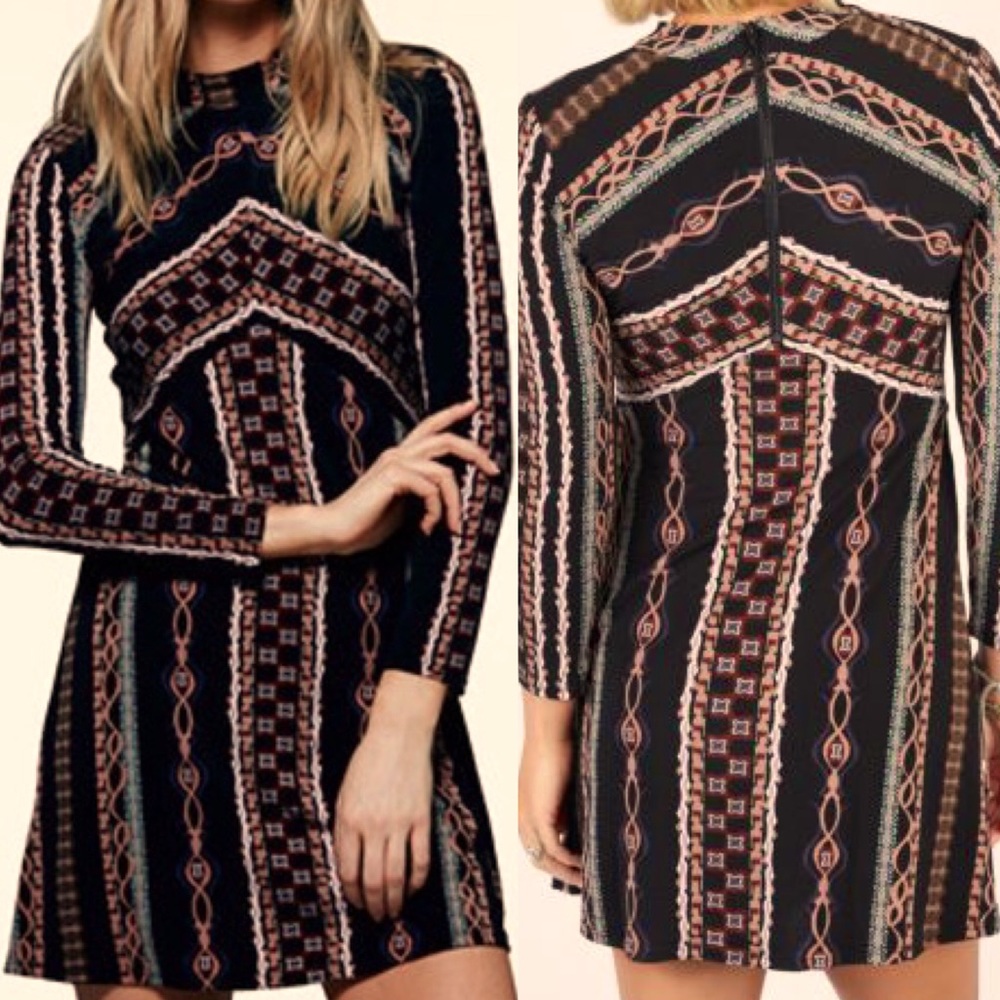 Free People Black and Pink Patterned Mini Dress